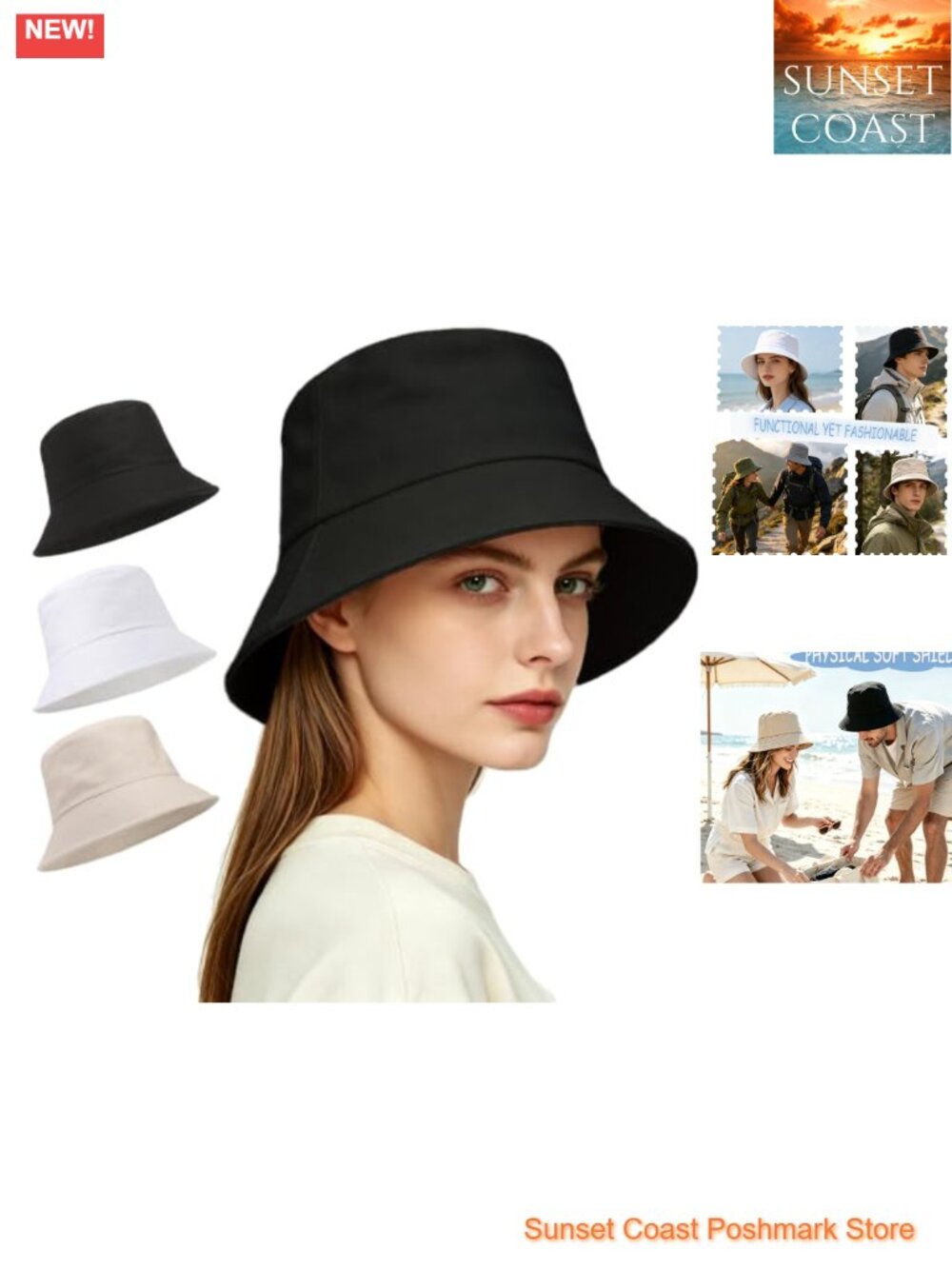 Unisex 3-Pack Cotton Bucket Sun Hat UV Foldable Outdoor